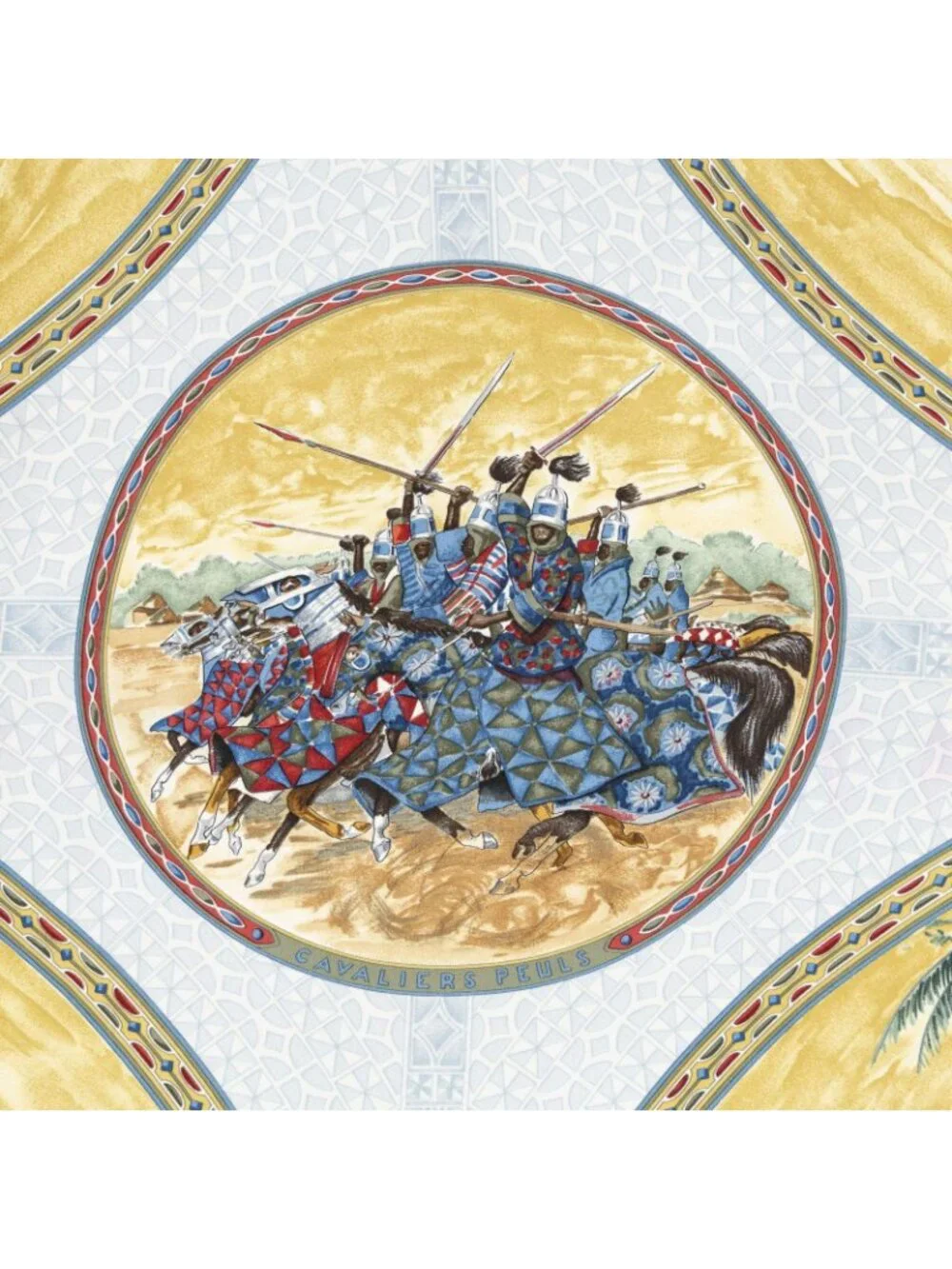 Hermes Scarf Navy Beige Light Blue 100% Twill Silk